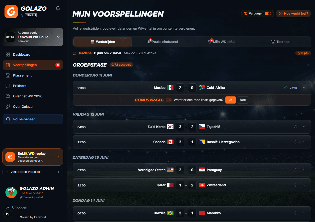 Wedstrijden voorspellen met scores per dag